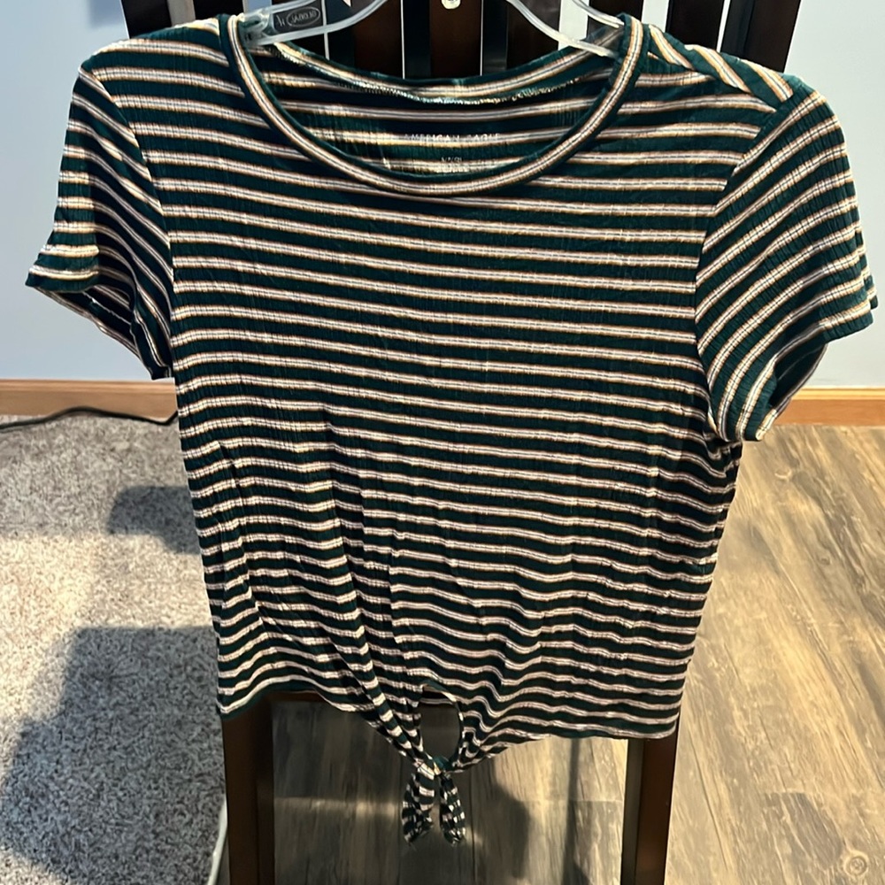 American eagle striped tie front top in small